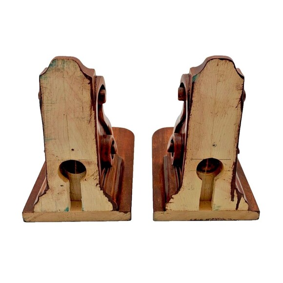 2 Vintage Solid Wood Corbels Brackets Bookends Mantel/Bar/Shelf 7" x 7" x 4.5" - Picture 7 of 13